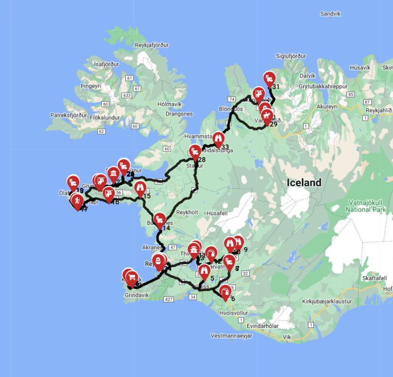 Map for Iceland -  North west  South west